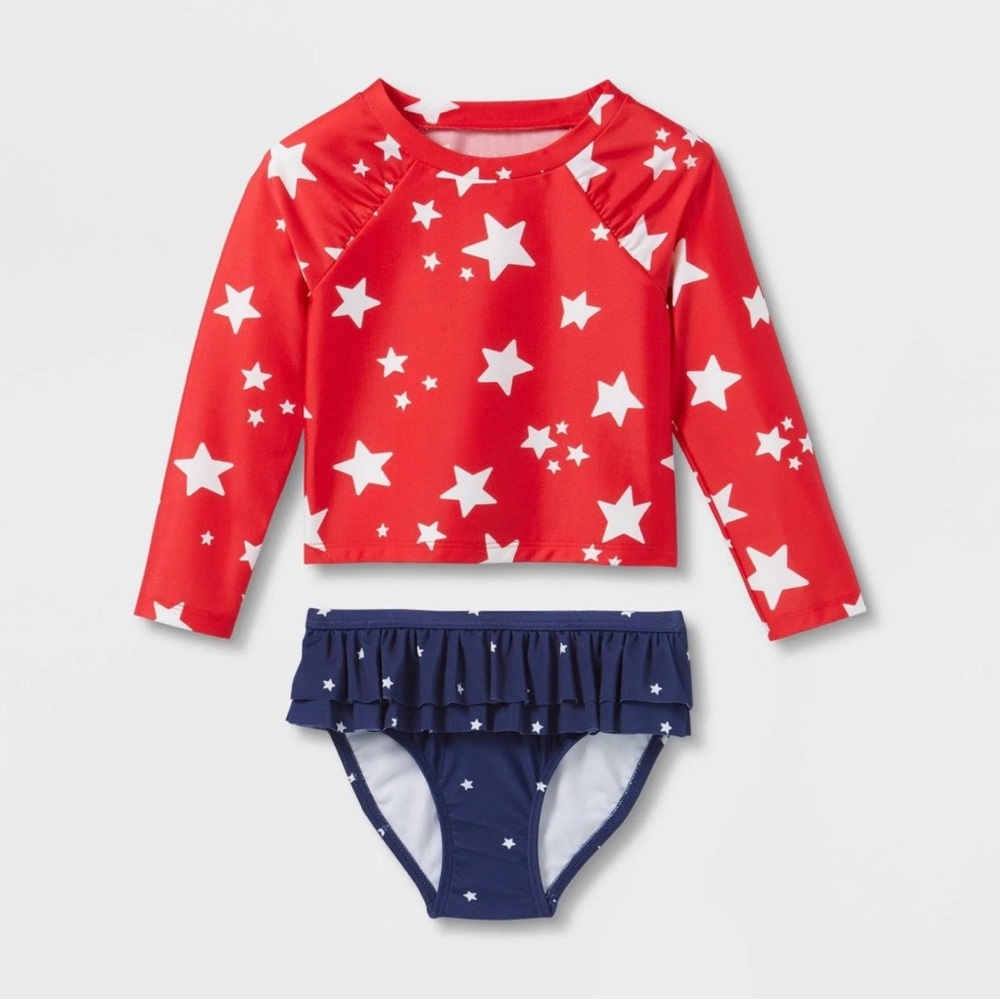 Cat & Jack Patriotic Rash Guard Swimsuit Set